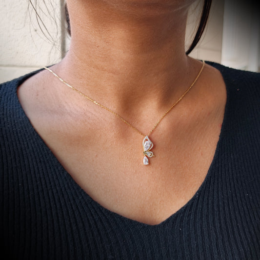 Butterfly Diamond Drop Gold Necklace