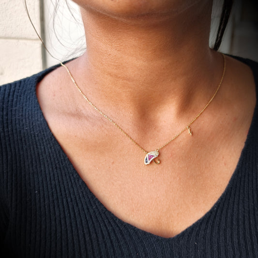 Rainbow Charm Umbrella Gold Necklace