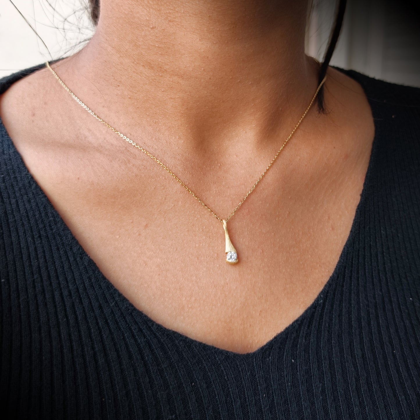 Radiant Drop Solitaire Gold Necklace