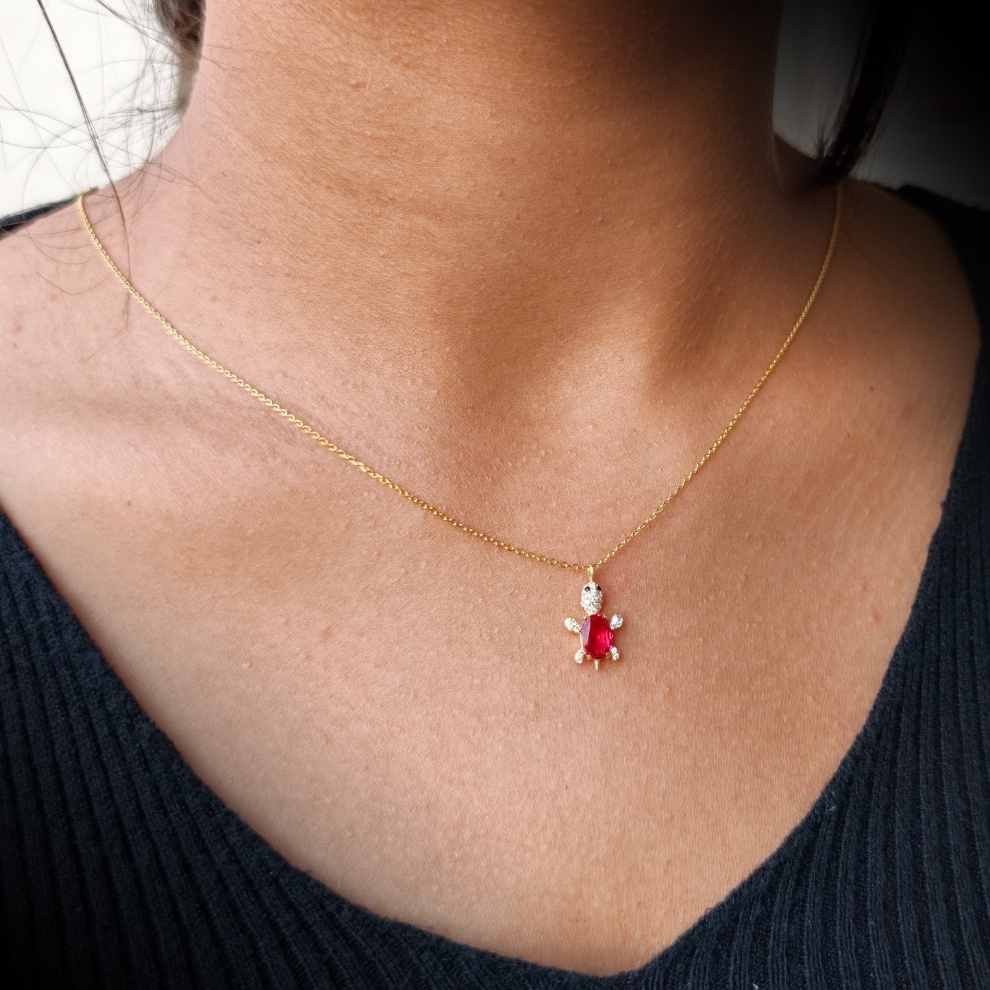 Cute Turtle Ruby Good Luck Gold Pendant