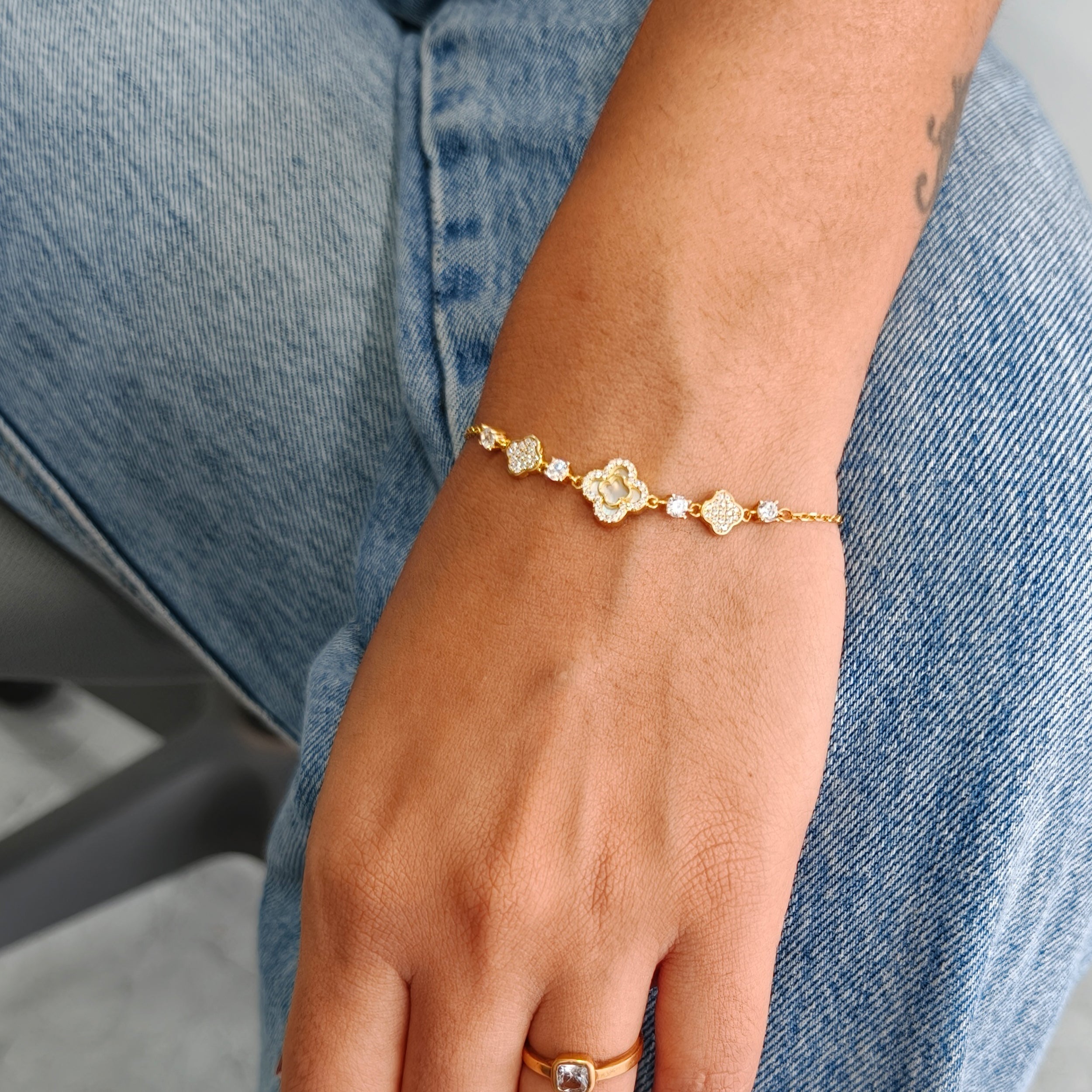Gold-Finish Clover Charm Bracelet