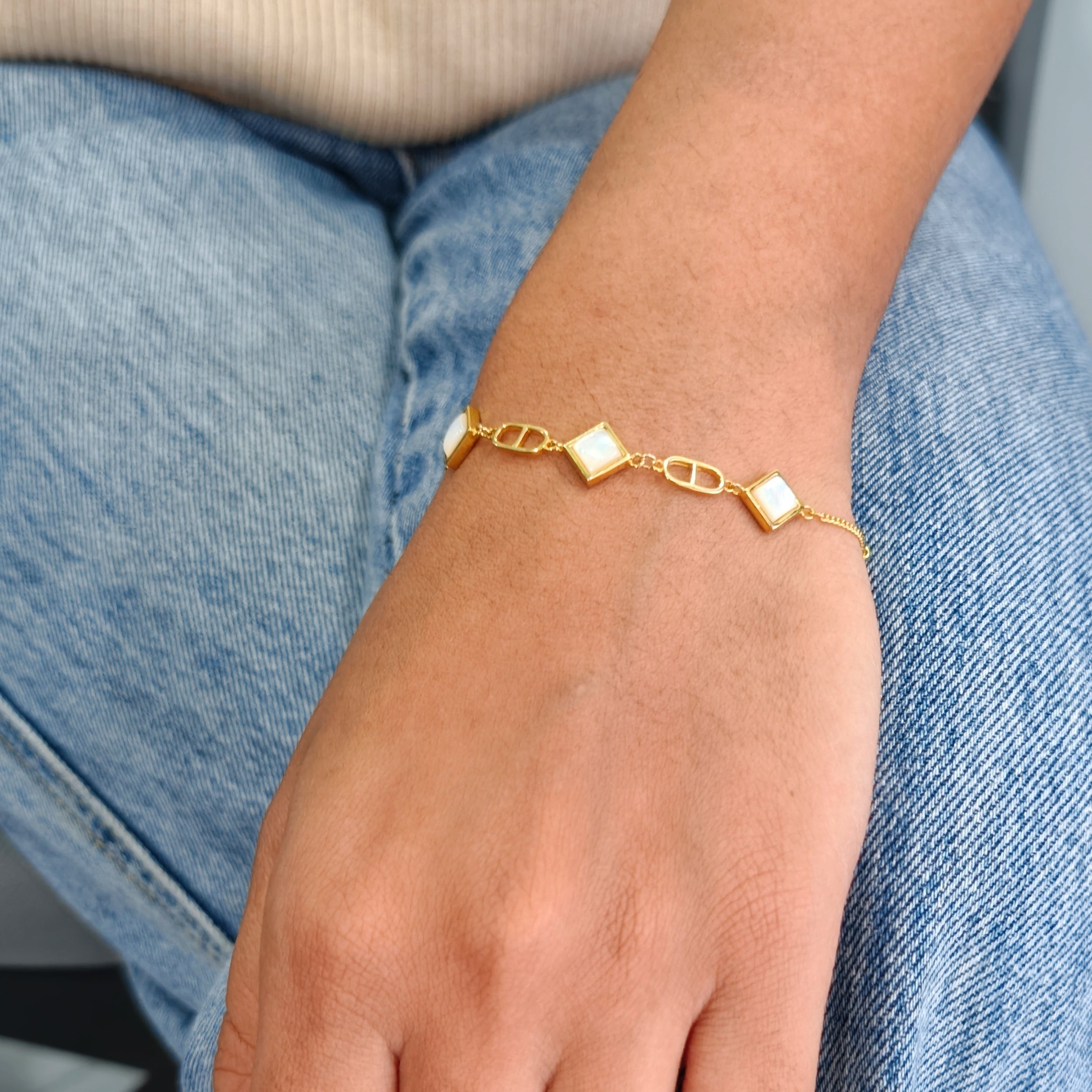 Golden Geometric MOP Bracelet