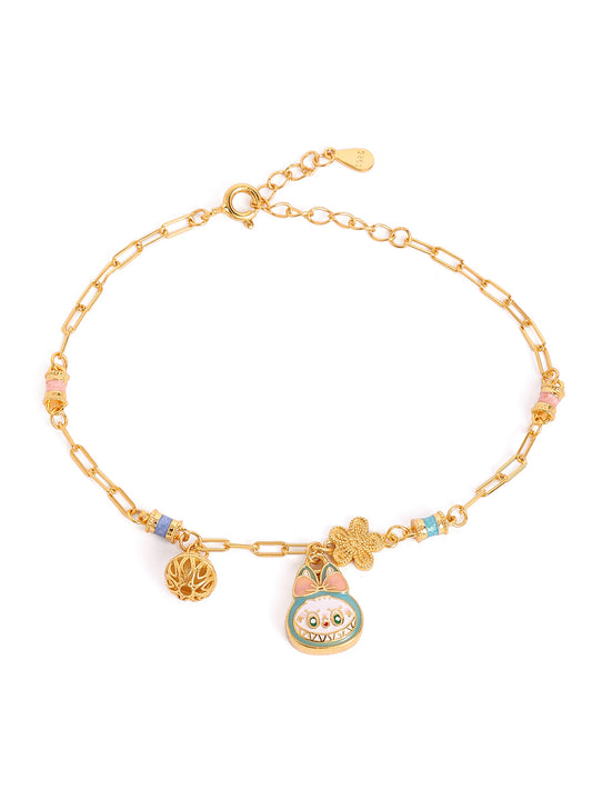 925 sterling silver gold finish Labubu Doll Charm Bracelet
