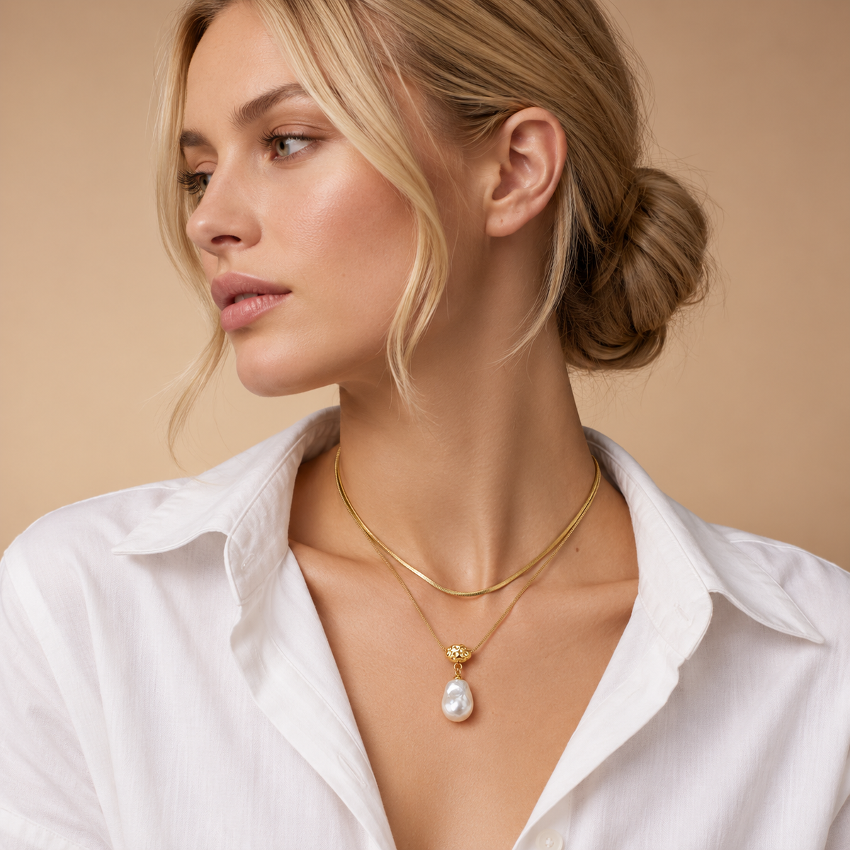 Pearl Drop Layered Necklace