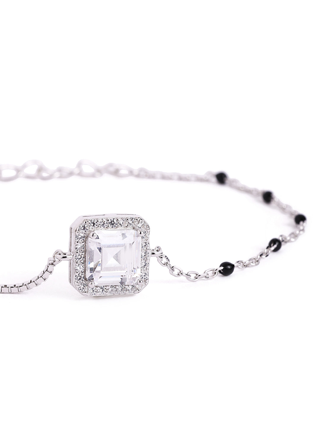 925 sterling silver mangalsutra bracelet with black beaded chain