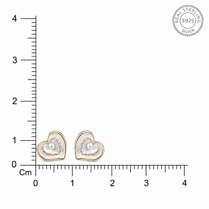 Gold-Finish Heart Pearl Studs