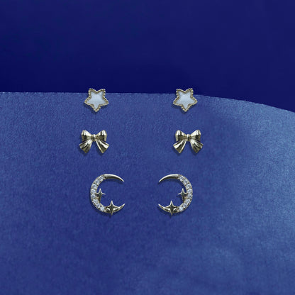 925 sterling silver set of 3 stud earrings
