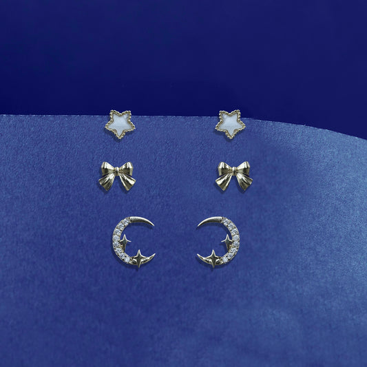 925 sterling silver set of 3 stud earrings