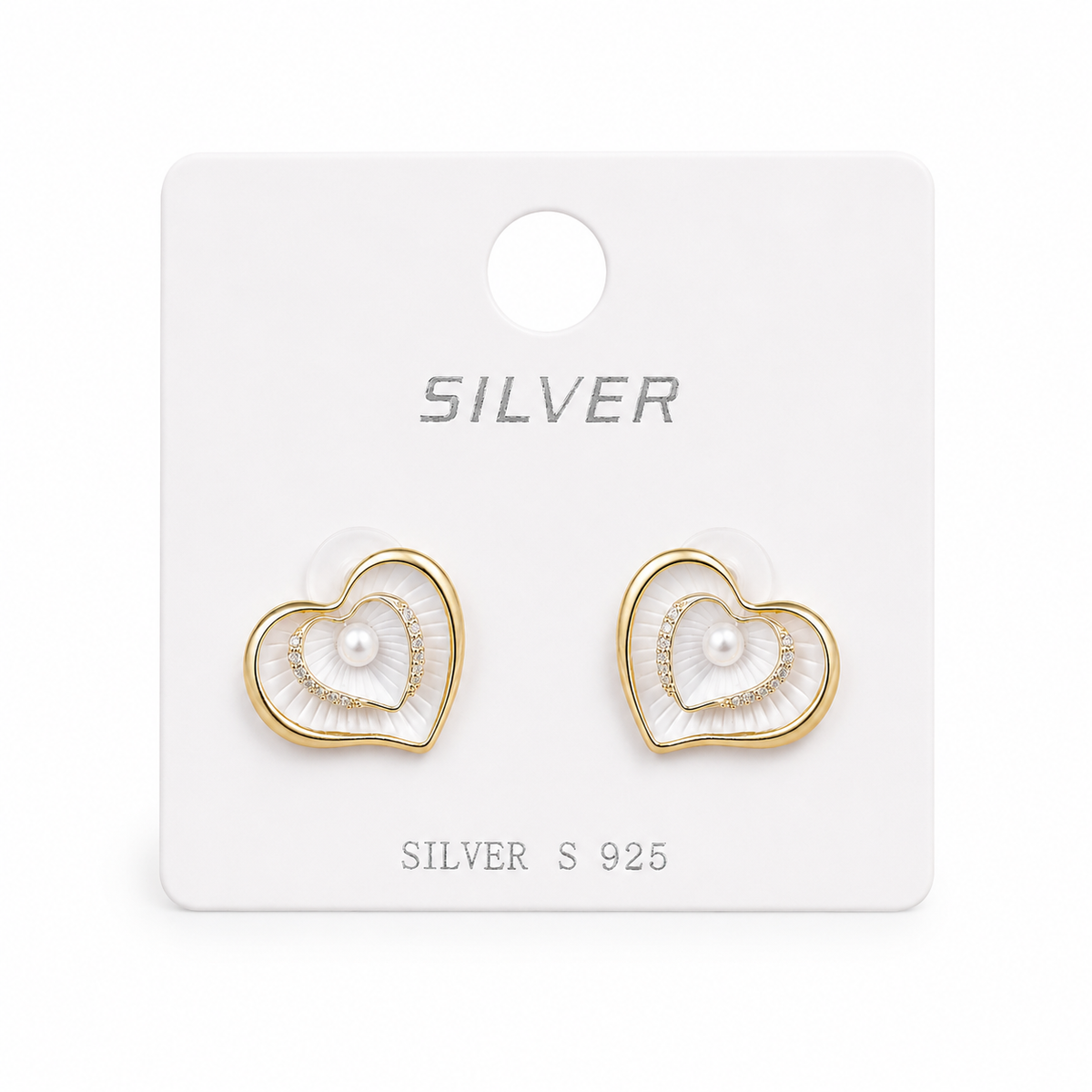 Gold-Finish Heart Pearl Studs