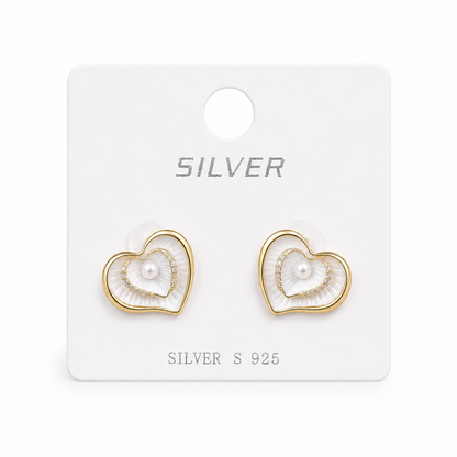 Gold-Finish Heart Pearl Studs
