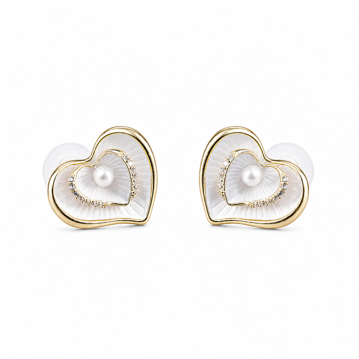 Gold-Finish Heart Pearl Studs