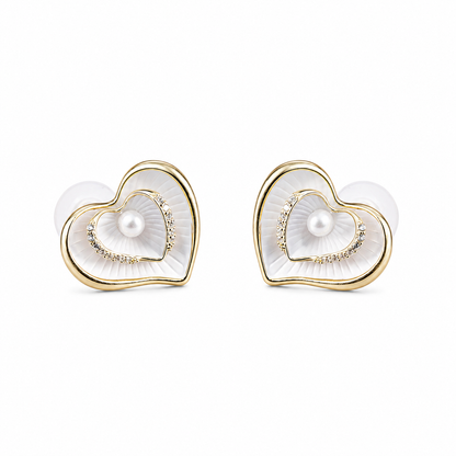 Gold-Finish Heart Pearl Studs