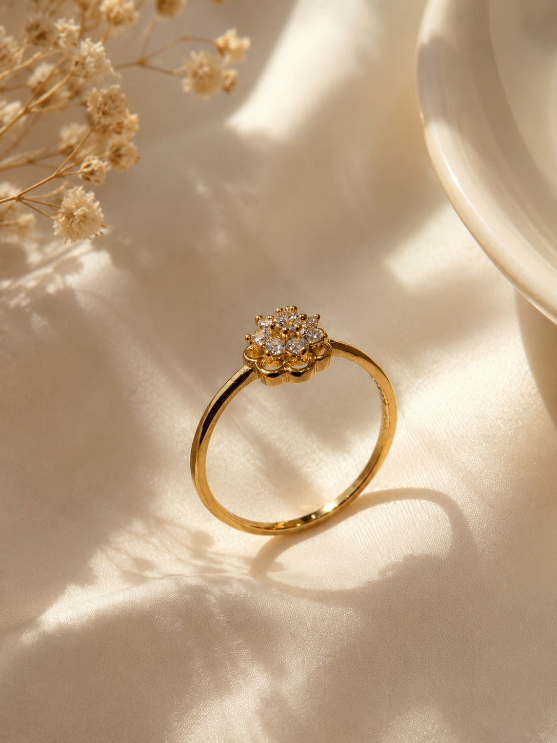 9K Gold Floral Diamond Ring  (Size - 11)