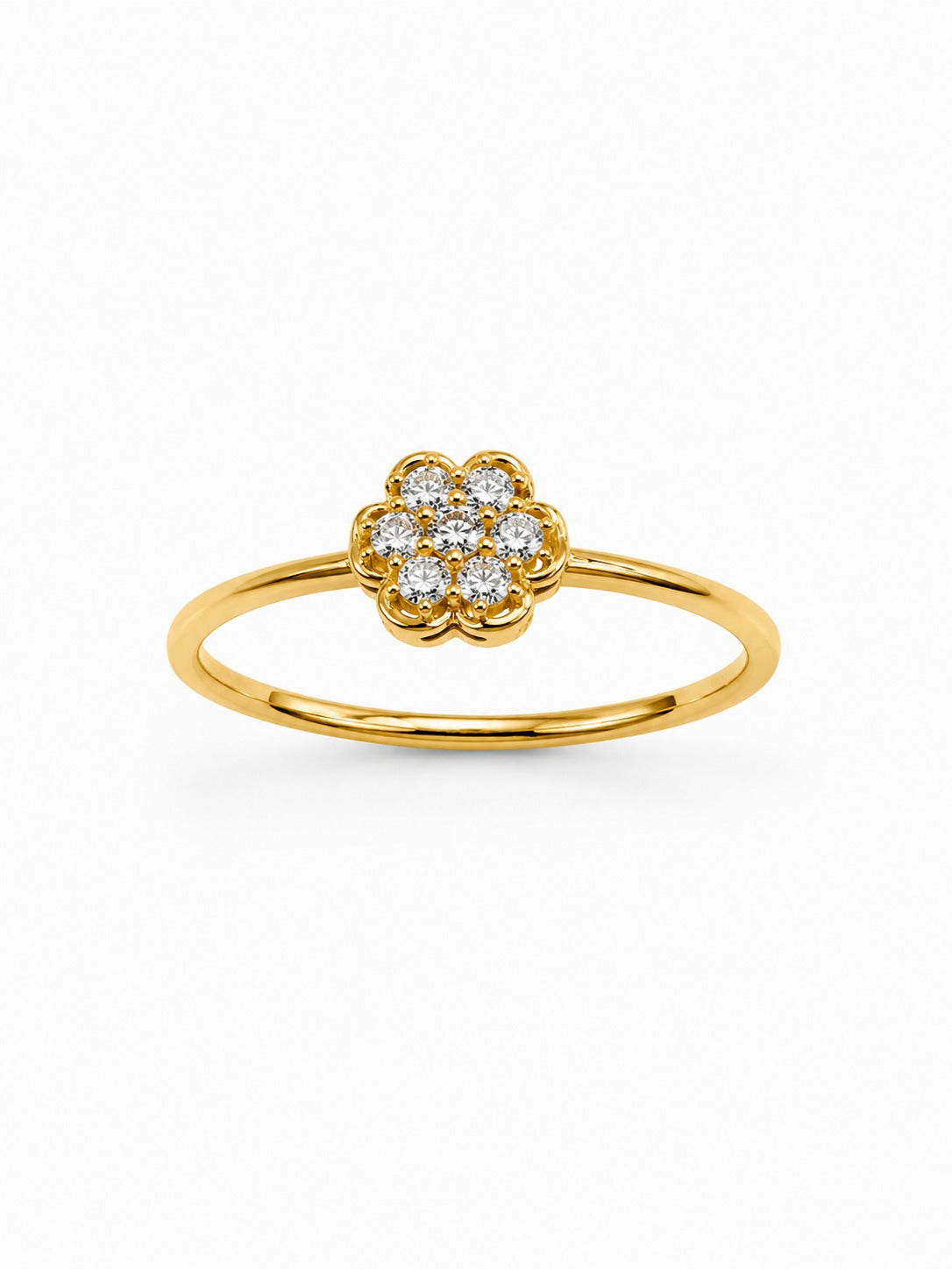 9K Gold Floral Diamond Ring  (Size - 11)