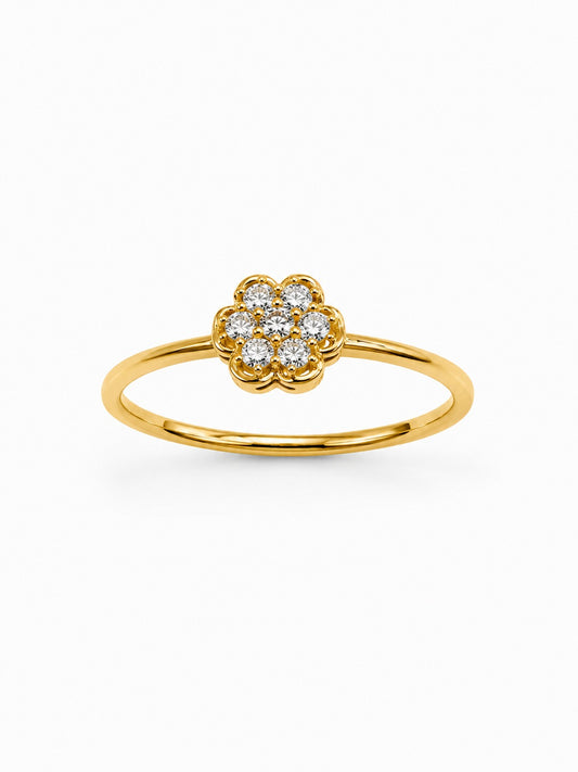 9K Gold Floral Diamond Ring  (Size - 11)