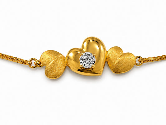 9K Gold Diamond Heart Bracelet
