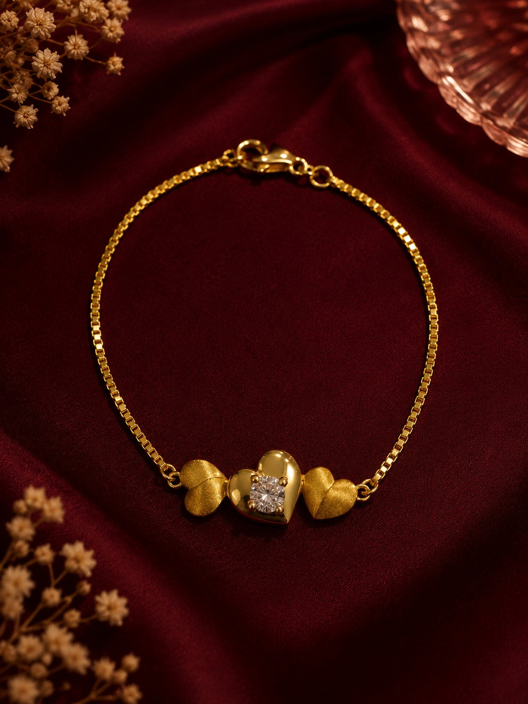 9K Gold Diamond Heart Bracelet