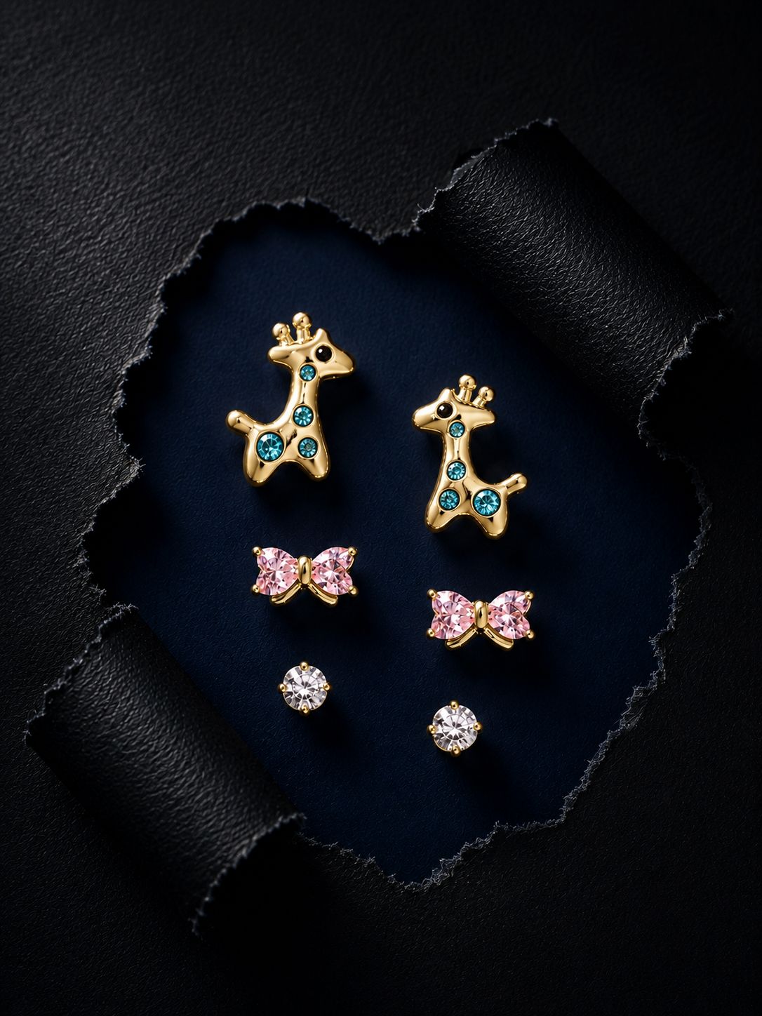 Tiny AD & Enamel Studs Set of 3