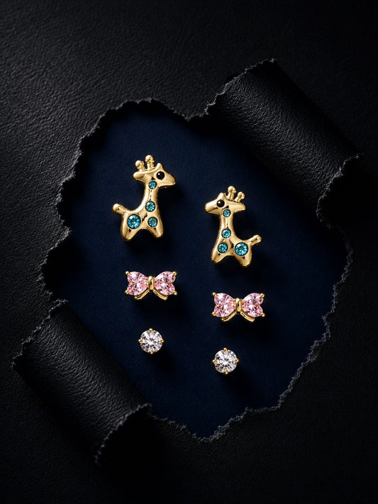 Tiny AD & Enamel Studs Set of 3