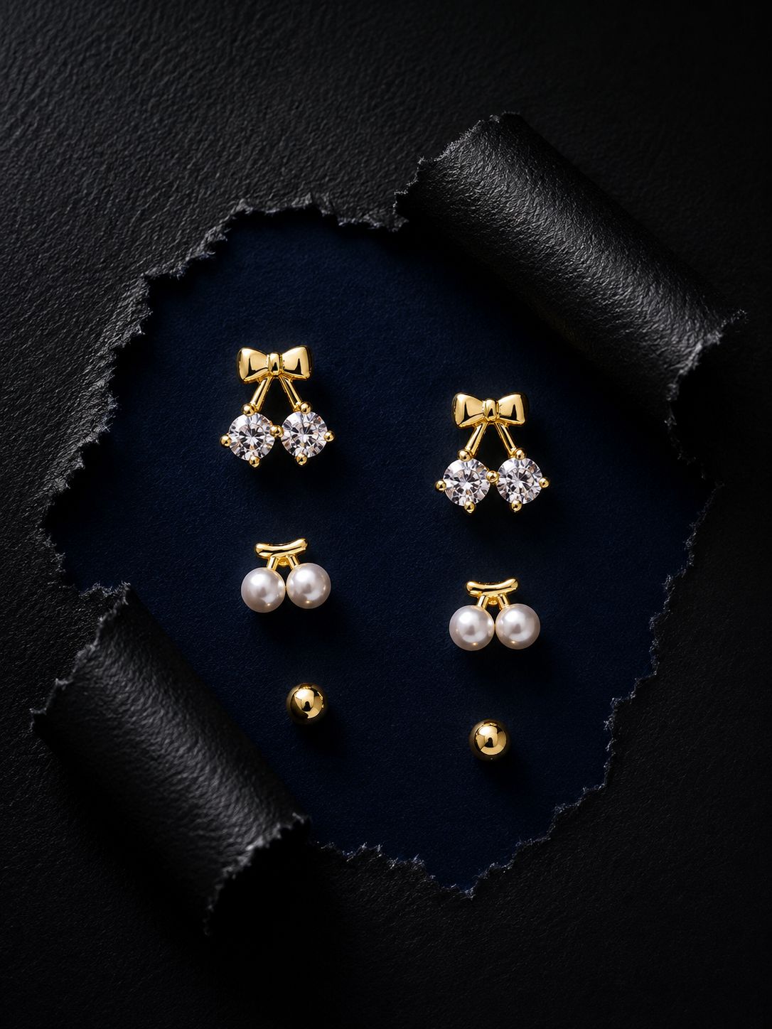 Set of 3 Tiny Studs – Bow, Pearl & Classic Ball