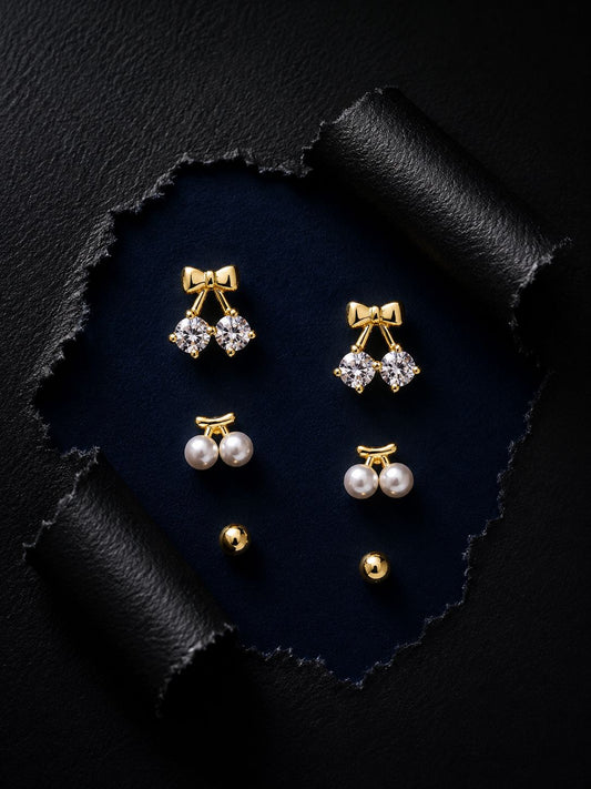 Set of 3 Tiny Studs – Bow, Pearl & Classic Ball
