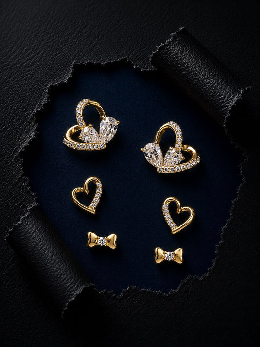 925 Silver Elegant Heart Trio Earrings