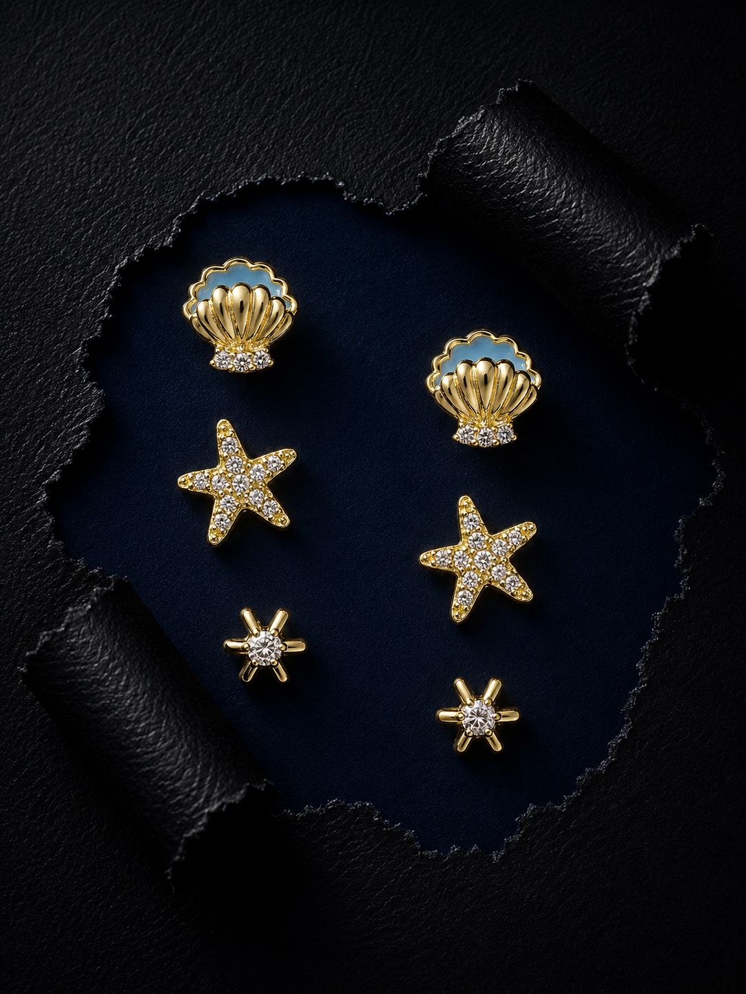 Star, Starfish & Shell Stud Set of 3