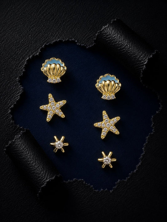 Star, Starfish & Shell Stud Set of 3