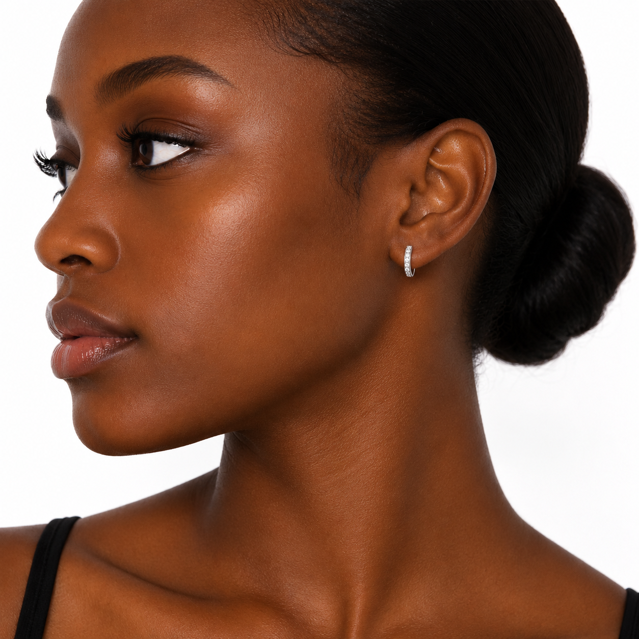 Silver Minimal Crystal Hoop Earrings
