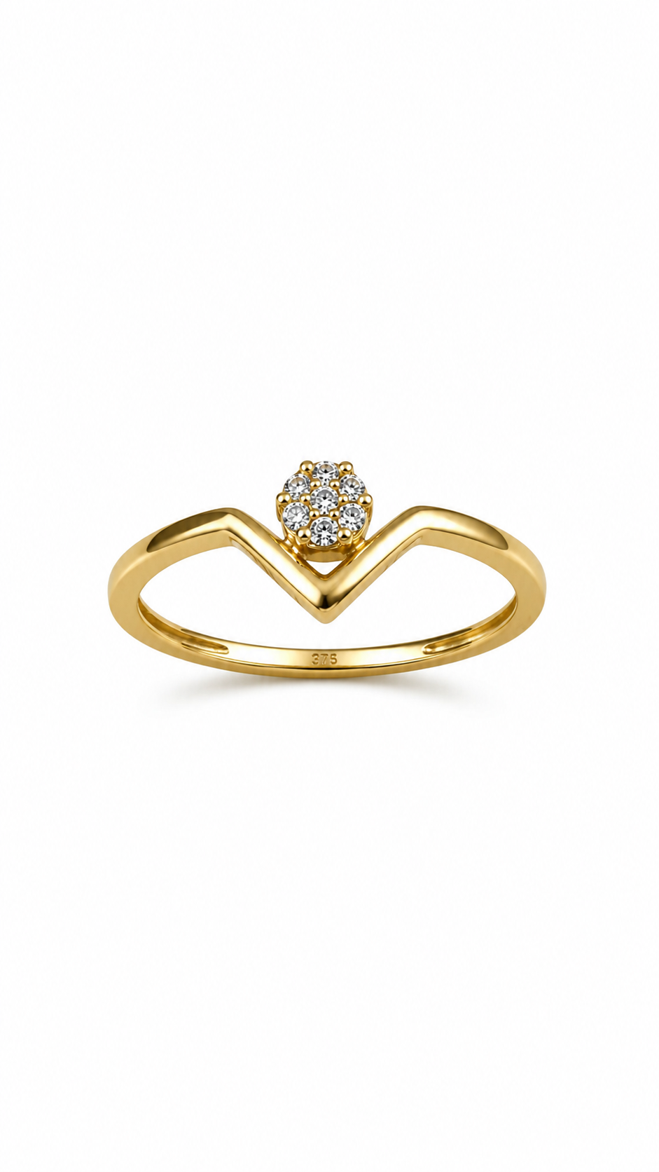 9K Gold Chevron Diamond Cluster Ring (Size -12)