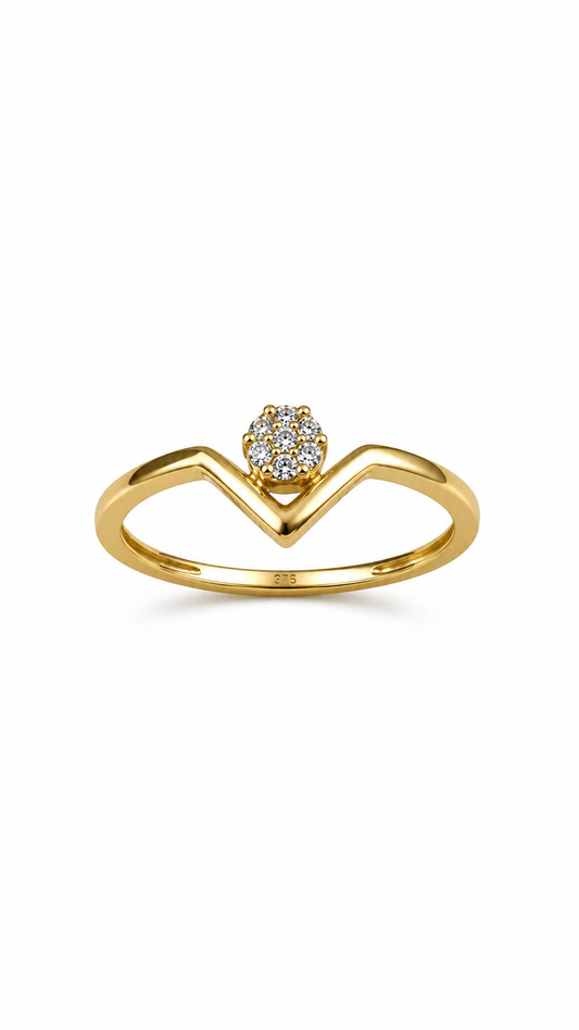 9K Gold Chevron Diamond Cluster Ring (Size -12)