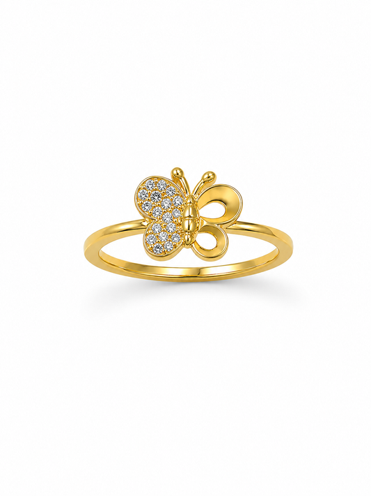 9K Gold Butterfly Diamond Ring (Size - 12)