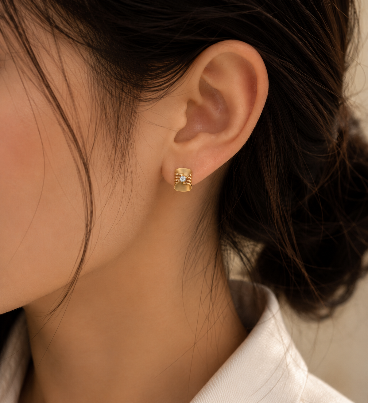 9K Gold Geometric Crystal Stud Earrings