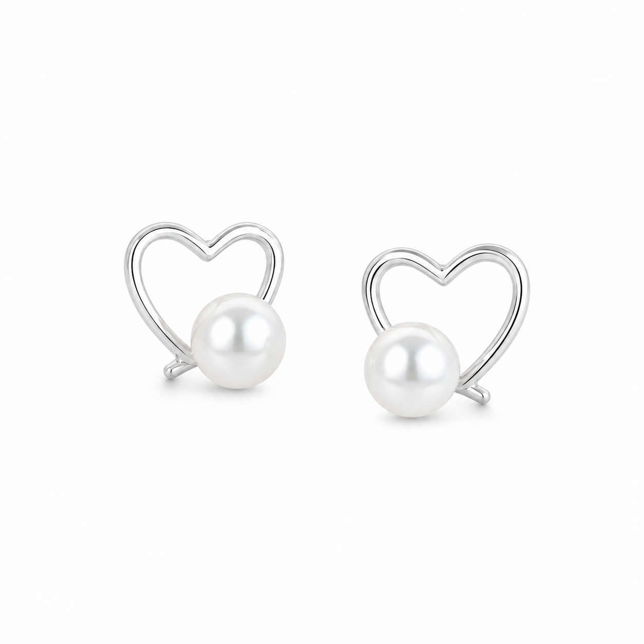 Silver Delicate Pearl Heart Studs