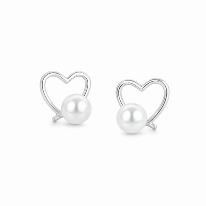 Silver Delicate Pearl Heart Studs