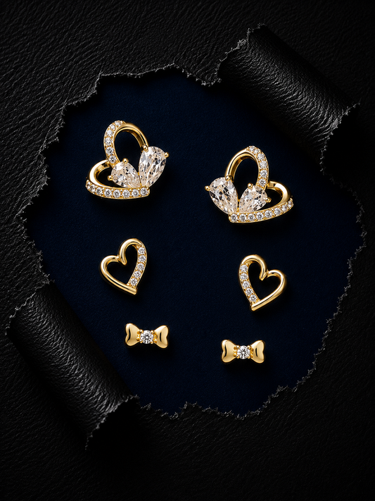 Silver Elegant Heart Trio Earrings