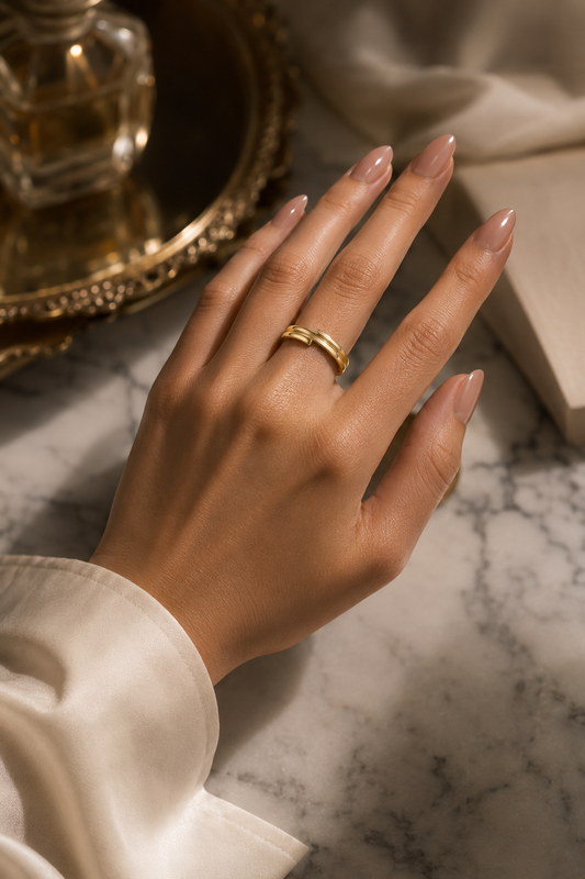 9K Gold Minimal Double Bar Open Ring (Size -12)