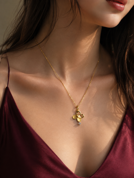 9K Gold Butterfly Heart Pendant