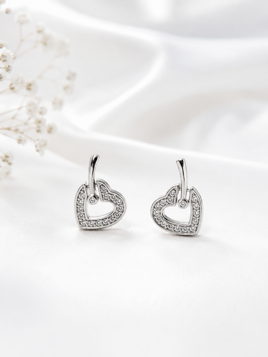 925Silver Sparkling Open Heart Earrings