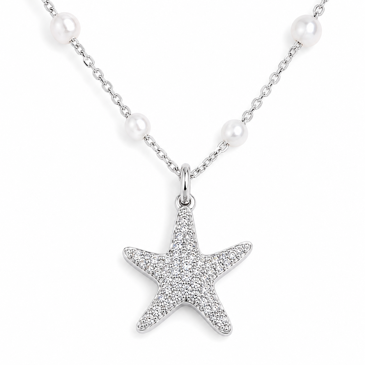 Silver Star Pearl Charm Necklace