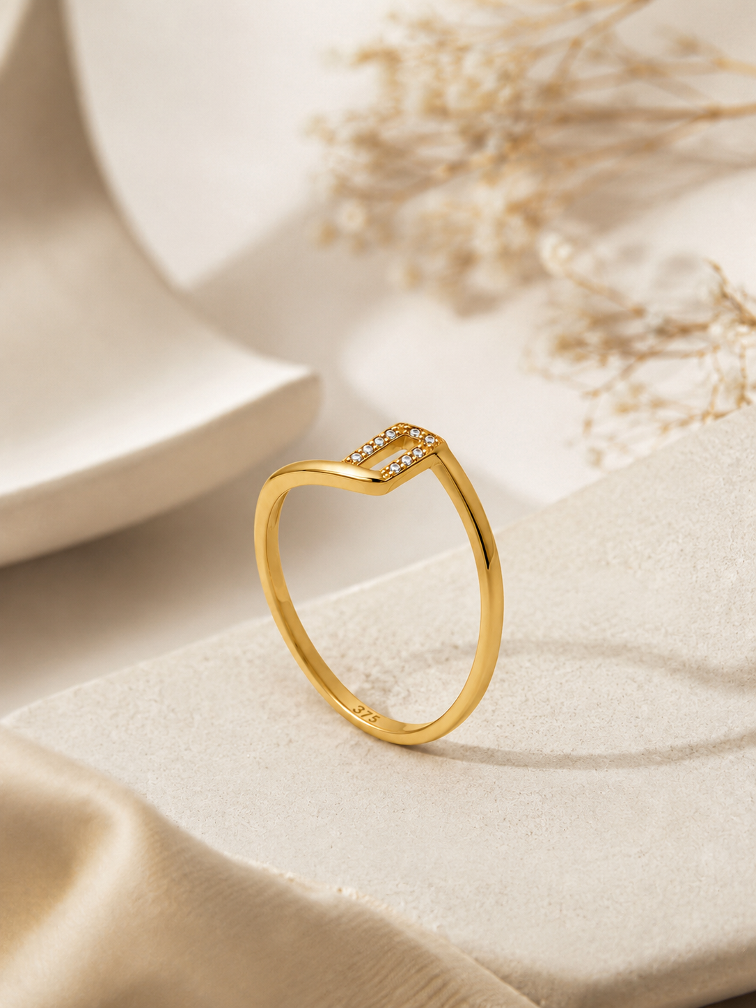 9K Gold Diamond Accent Chevron Ring (Size - 12)