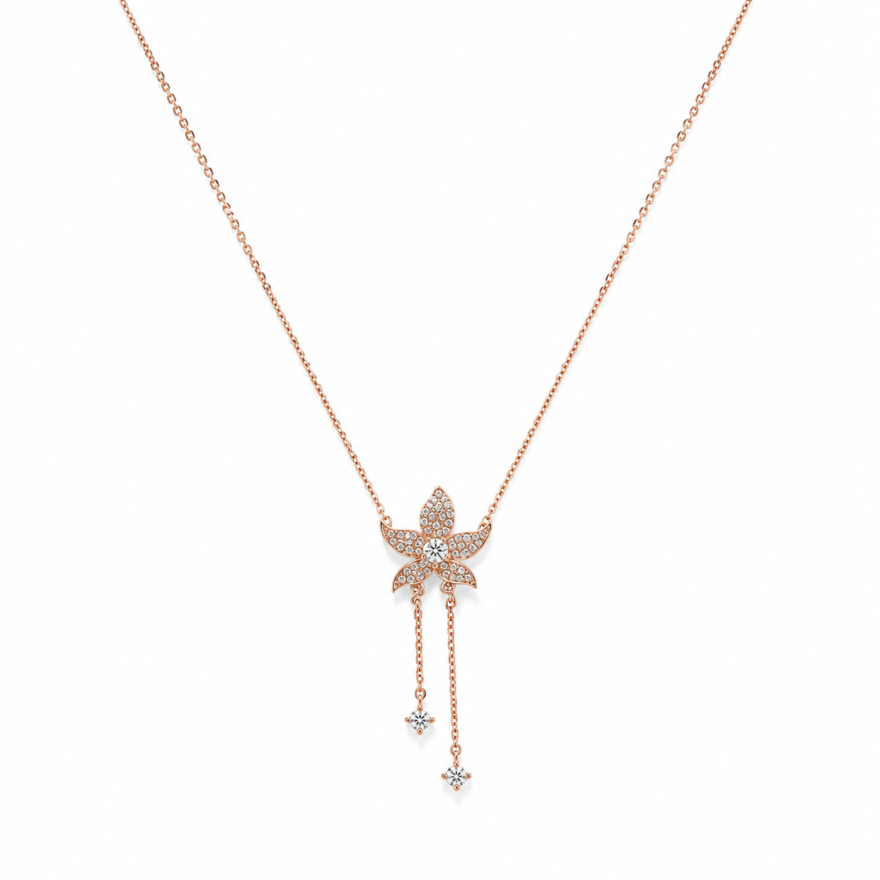 Silver Rose Gold Floral Drop Necklace