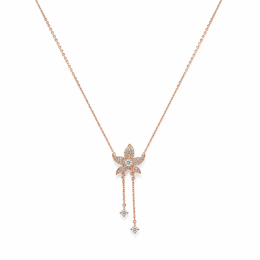 Silver Rose Gold Floral Drop Necklace