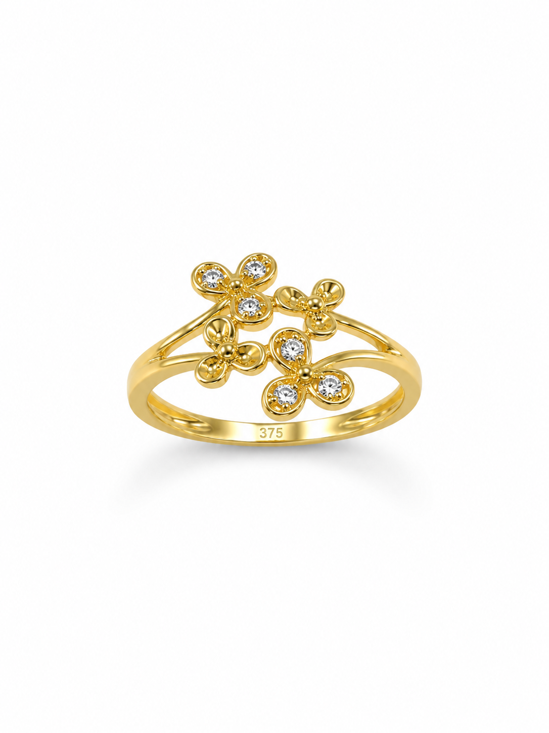 9K Gold Floral CZ Cluster Ring (Size -10)