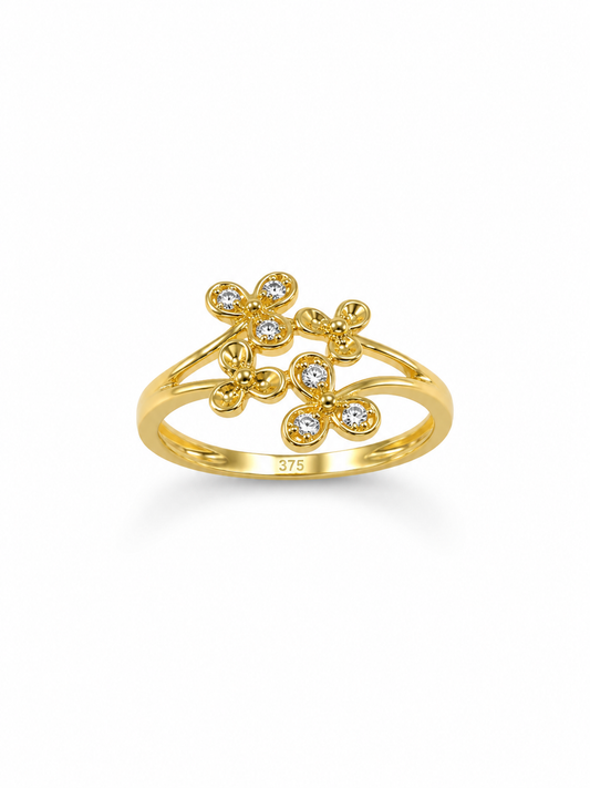 9K Gold Floral CZ Cluster Ring (Size -10)