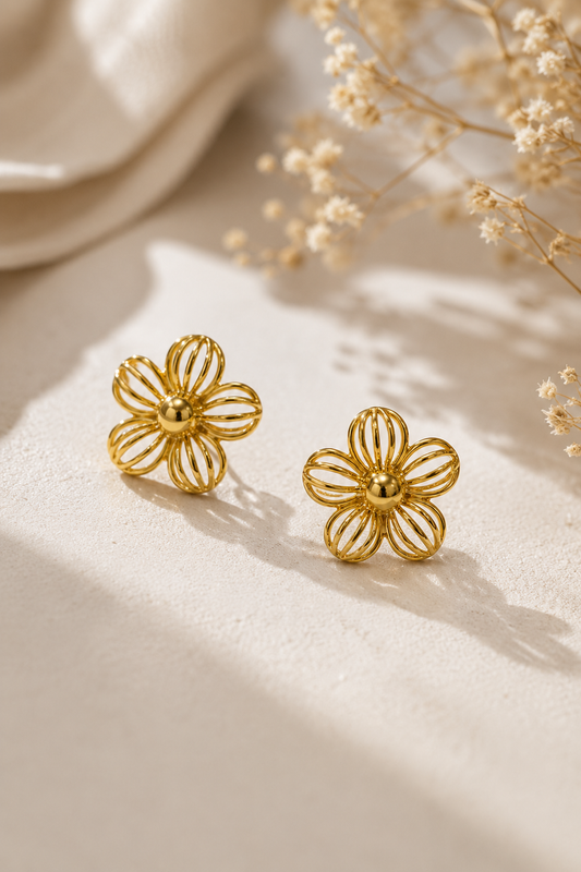 9K Gold Floral Stud Earrings