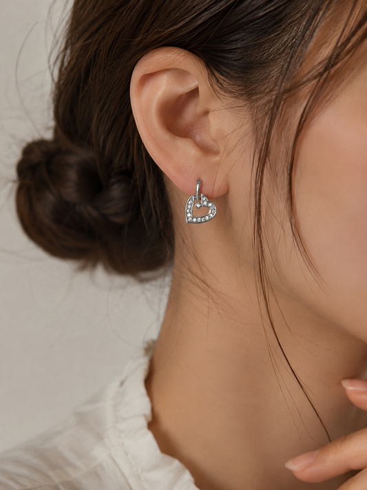 925Silver Sparkling Open Heart Earrings