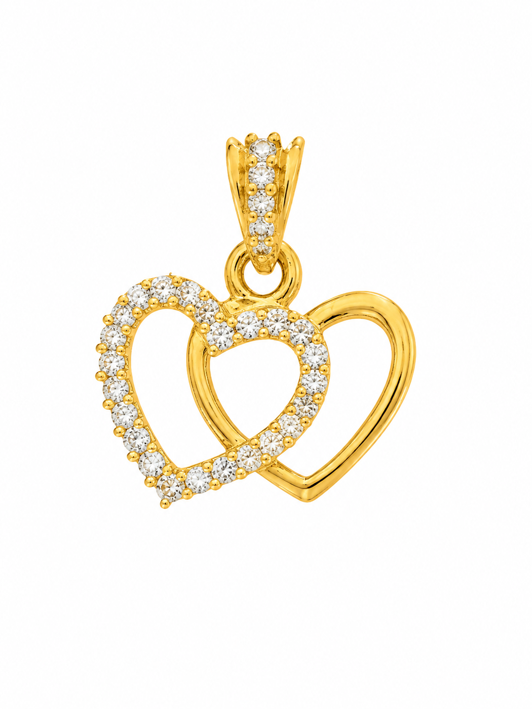9K Gold Double Heart Crystal Pendant