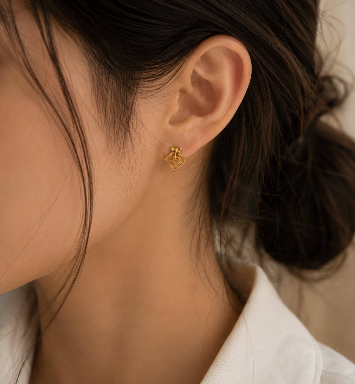 9K Gold Abstract Geometric Stud Earrings