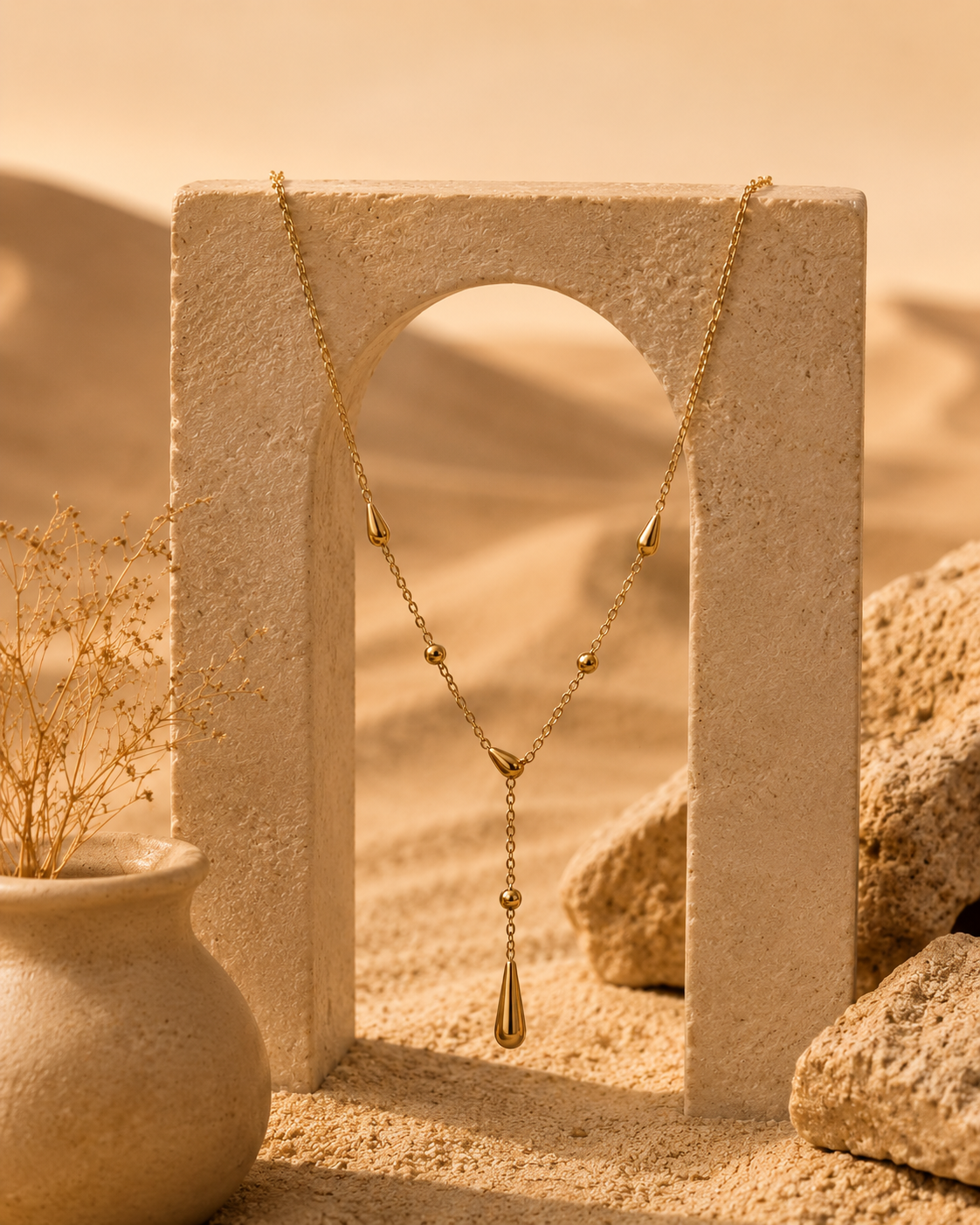 Golden Raindrop Y Necklace
